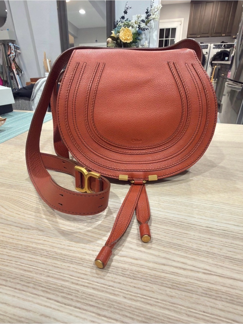 Chloe Marcie Medium Saddle Bag in Burnt Orange